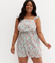 New Look Curves White Ditsy Floral Shirred Playsuit